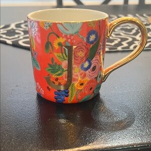 Floral Monogram Mug J with Gold Handle Rifle Paper